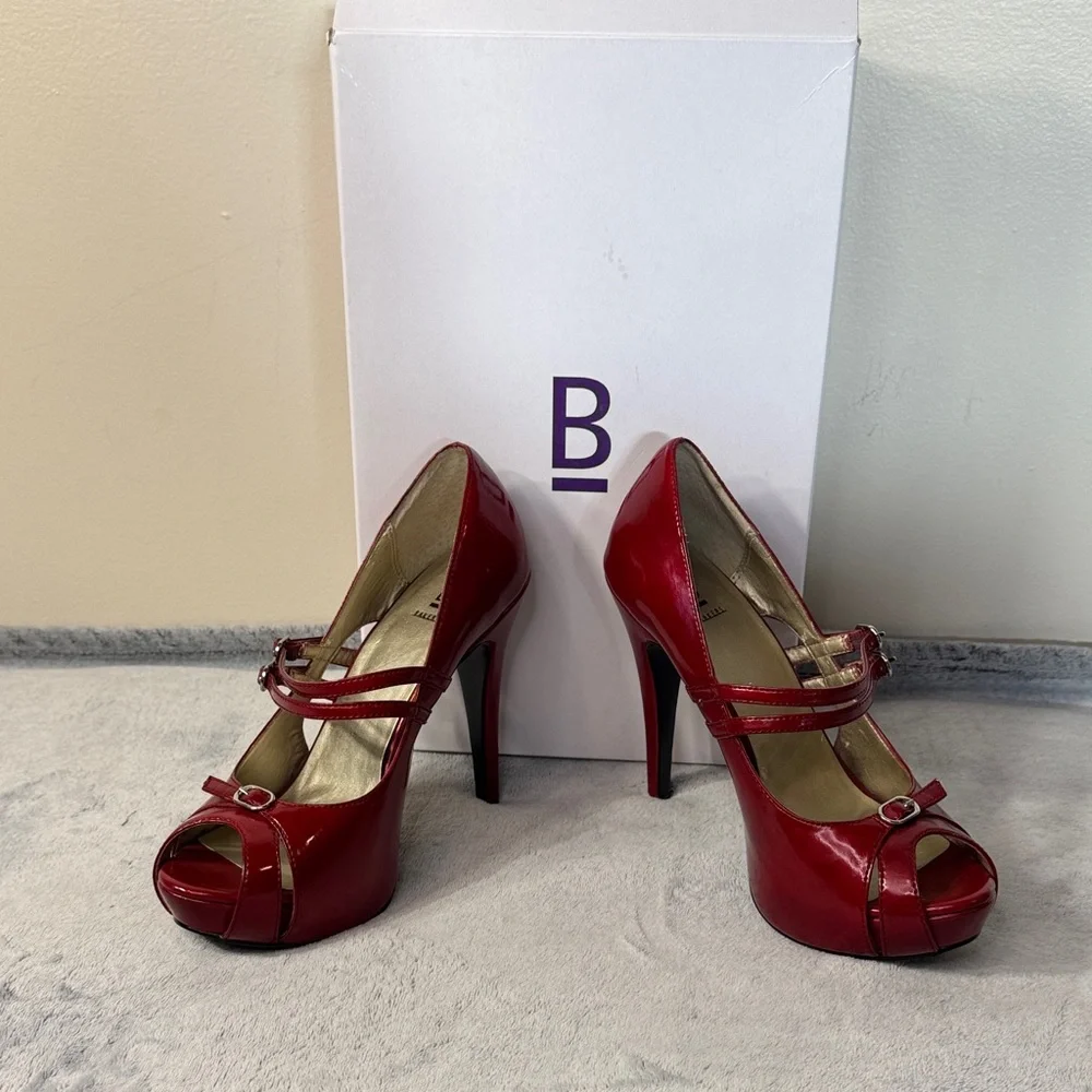 Bakers “Kristine” Red Patent Leather Peep Toe Stiletto Heels - Size 7